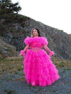 Ruffle Sheer Fuschia Maxidress